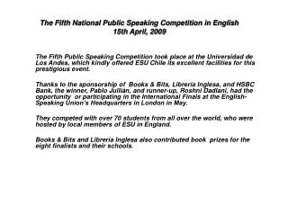 The Fifth National Public Speaking Competition in English 15th April, 2009