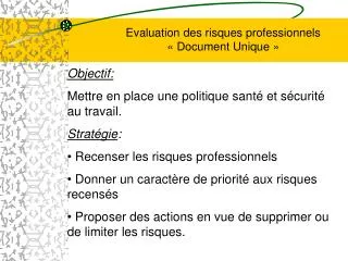 evaluation des risques professionnels document unique