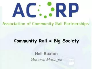 Community Rail = Big Society Neil Buxton General Manager