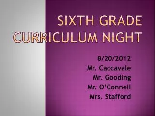 Sixth Grade Curriculum Night