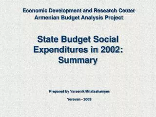 State Budget Social Expenditures in 2002: Summary