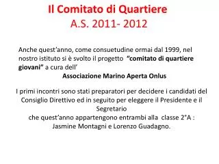 il comitato di quartiere a s 2011 2012