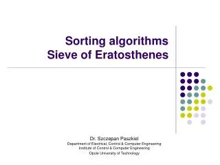 Sorting algorithms Sieve of Eratosthenes