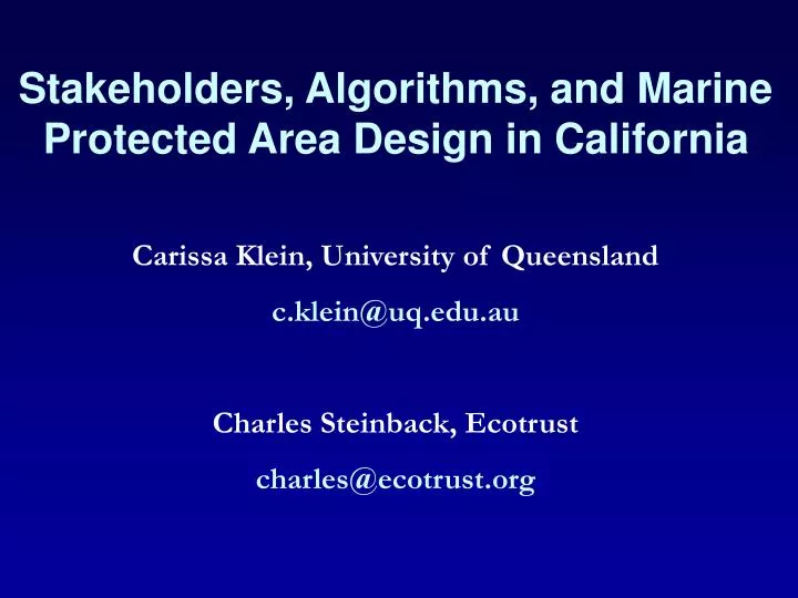 stakeholders algorithms and marine protected area design in california