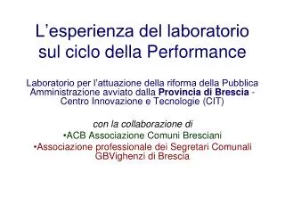 l esperienza del laboratorio sul ciclo della performance