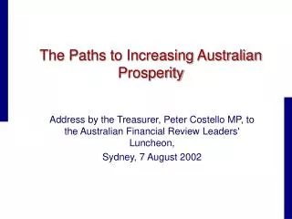 The Paths to Increasing Australian Prosperity