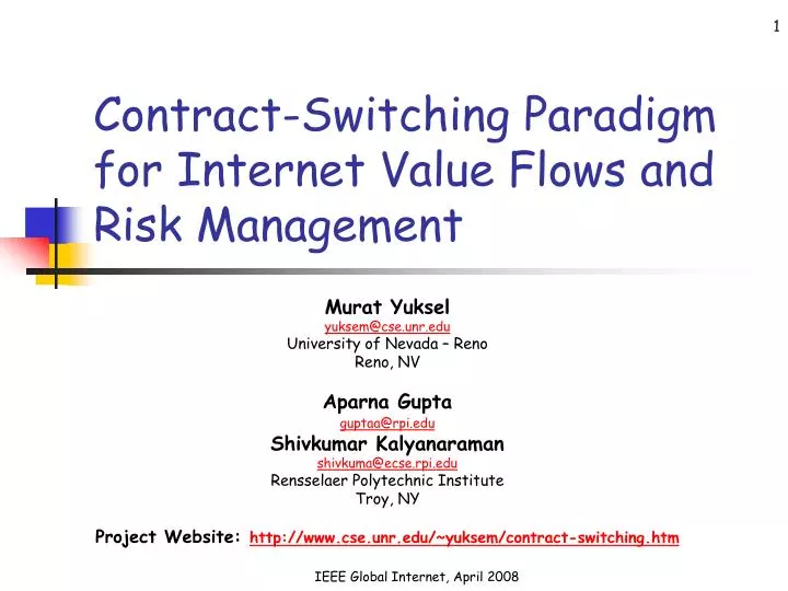 contract switching paradigm for internet value flows and risk management