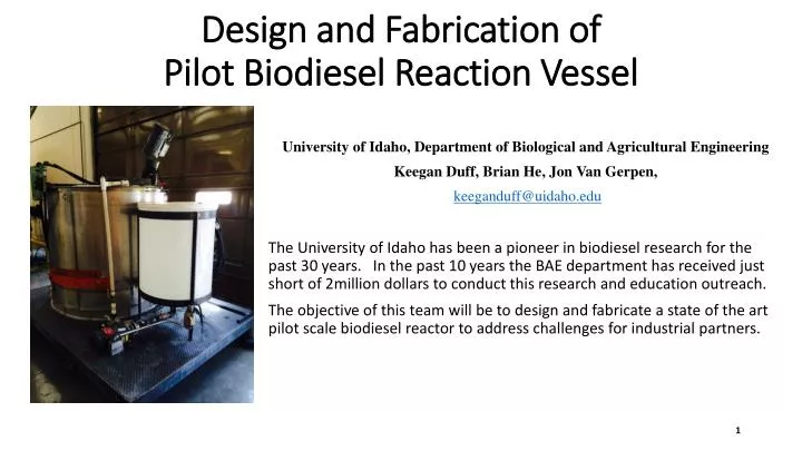design and fabrication of pilot biodiesel reaction vessel