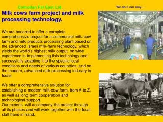 Comodan Far East Ltd. Milk cows farm project and milk processing technology.