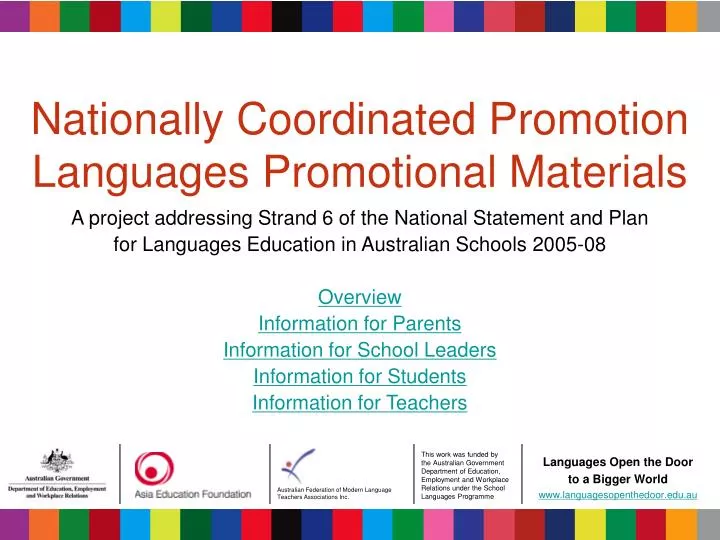 nationally coordinated promotion languages promotional materials