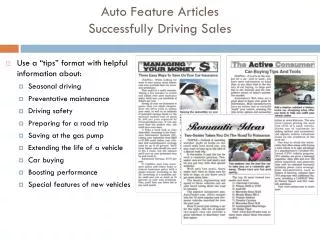 Auto Feature Articles Successfully Driving Sales
