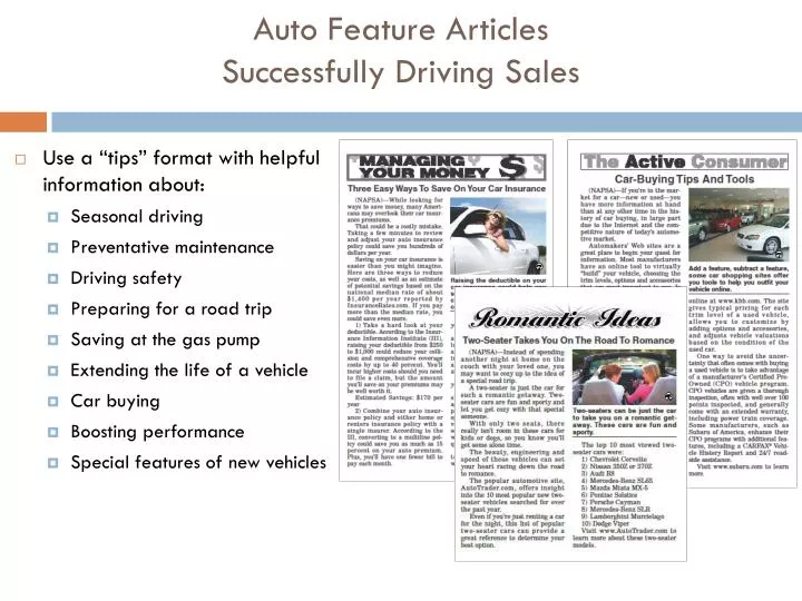 auto feature articles successfully driving sales