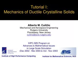 Tutorial I: Mechanics of Ductile Crystalline Solids