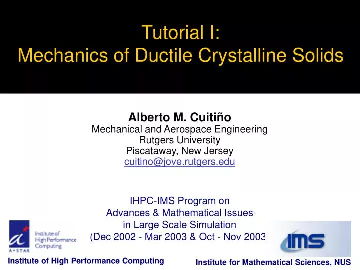 tutorial i mechanics of ductile crystalline solids