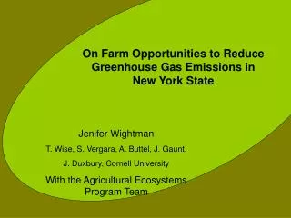On Farm Opportunities to Reduce Greenhouse Gas Emissions in New York State