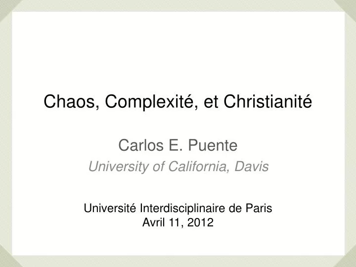 chaos complexit et christianit
