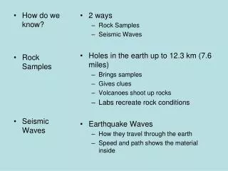 How do we know? Rock Samples Seismic Waves