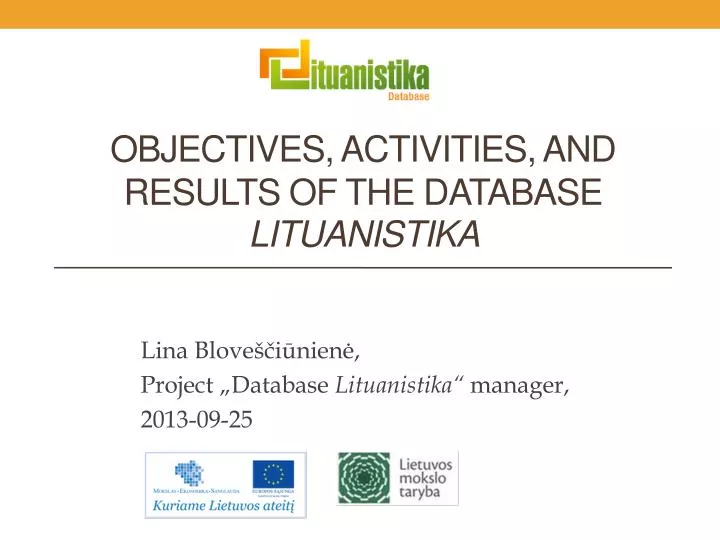 objectives activities and results of the database lituanistika