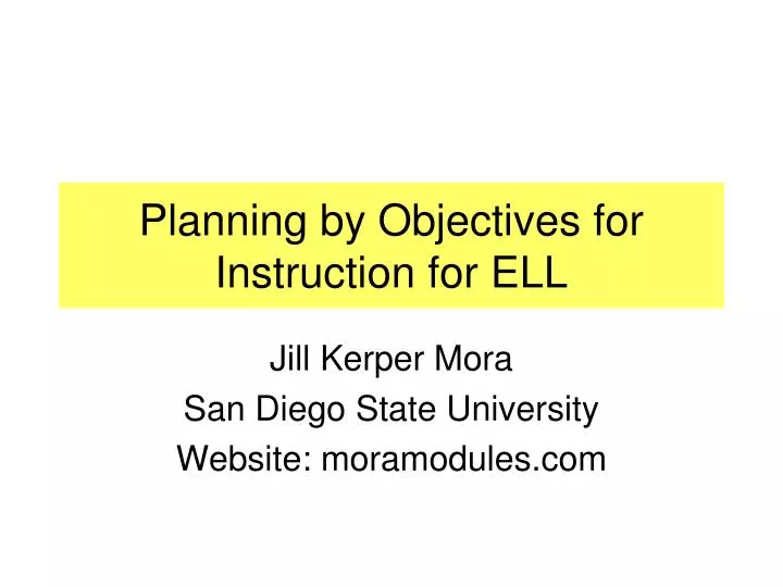 planning by objectives for instruction for ell