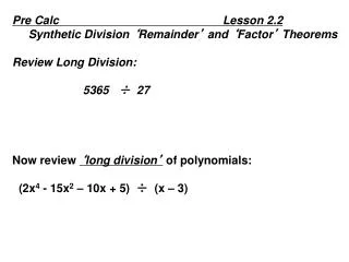 Pre Calc Lesson 2.2
