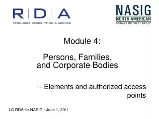 Module 4: Persons, Families, and Corporate Bodies