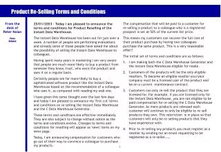 Product Re-Selling Terms and Conditions