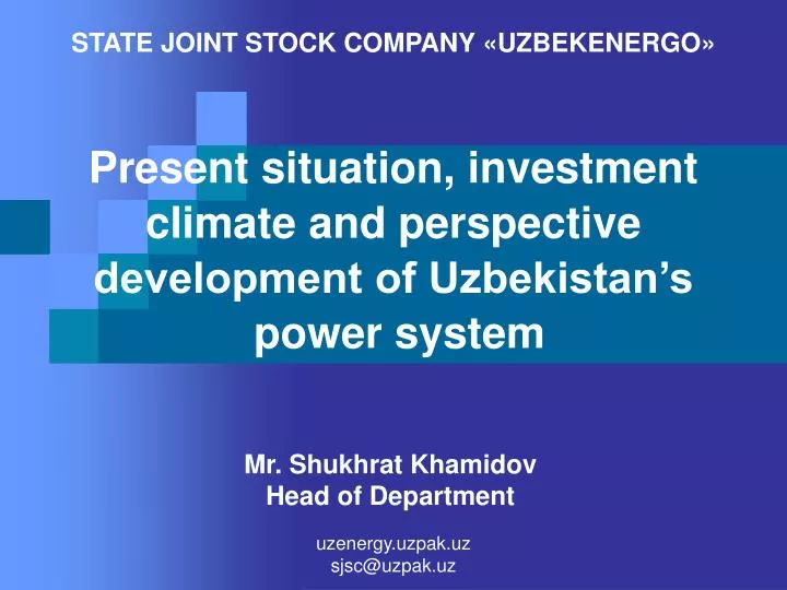 present situation investment climate and perspective development of uzbekistan s power system