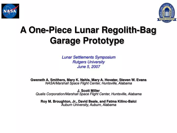 a one piece lunar regolith bag garage prototype