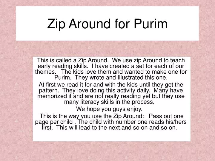 zip around for purim