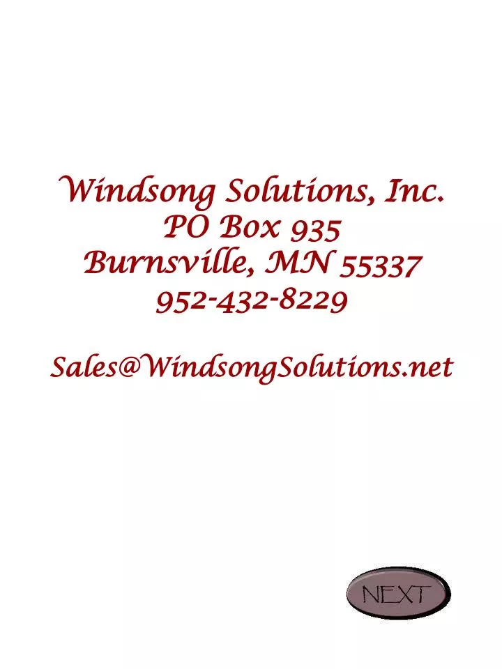 windsong solutions inc po box 935 burnsville mn 55337 952 432 8229 sales@windsongsolutions net