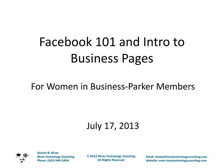 facebook 101 and intro to business pages