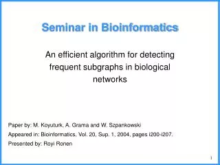 Seminar in Bioinformatics