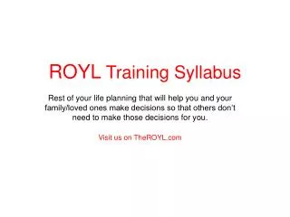 ROYL Training Syllabus