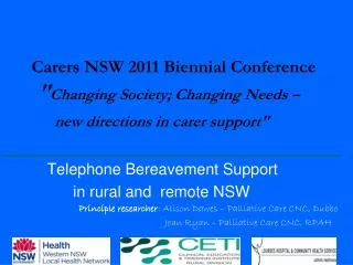 Telephone Bereavement Support in rural and remote NSW