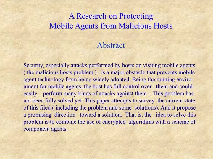 a research on protecting mobile agents from malicious hosts