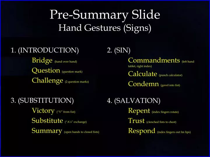 pre summary slide hand gestures signs