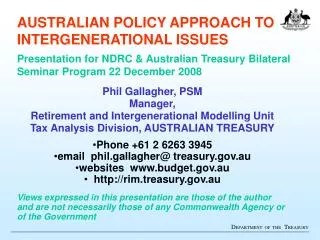 Phil Gallagher, PSM Manager, Retirement and Intergenerational Modelling Unit