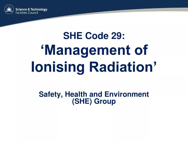 she code 29 management of ionising radiation