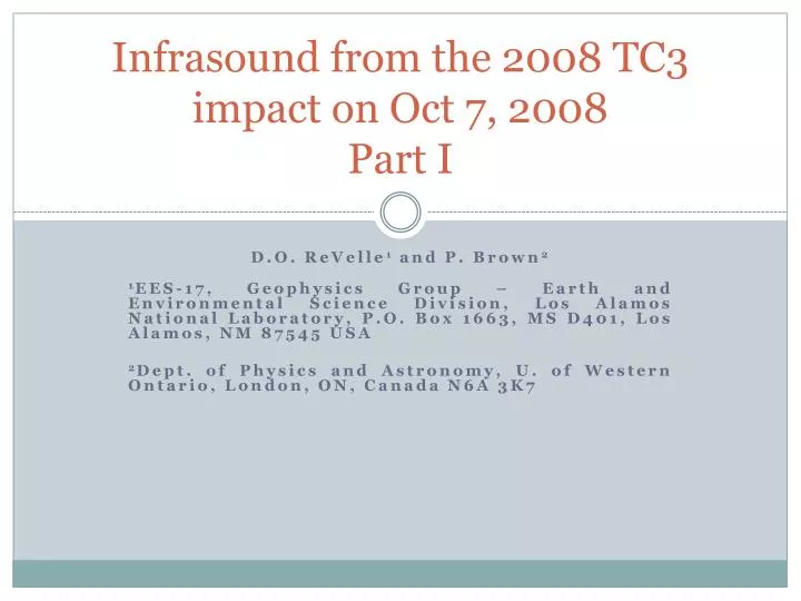 infrasound from the 2008 tc3 impact on oct 7 2008 part i