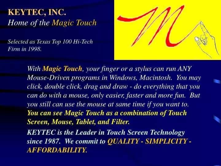 keytec inc home of the magic touch selected as texas top 100 hi tech firm in 1998