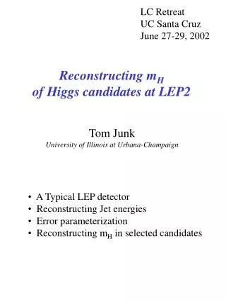 Reconstructing m H of Higgs candidates at LEP2