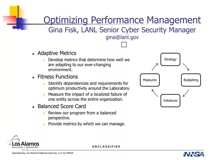 optimizing performance management gina fisk lanl senior cyber security manager gina@lanl gov