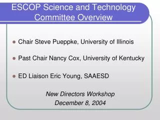 ESCOP Science and Technology Committee Overview