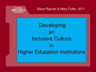 Developing an Inclusive Culture in Higher Education Institutions