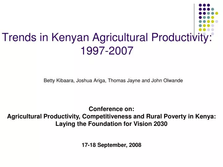 trends in kenyan agricultural productivity 1997 2007