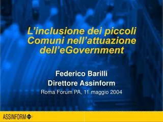 l inclusione dei piccoli comuni nell attuazione dell egovernment