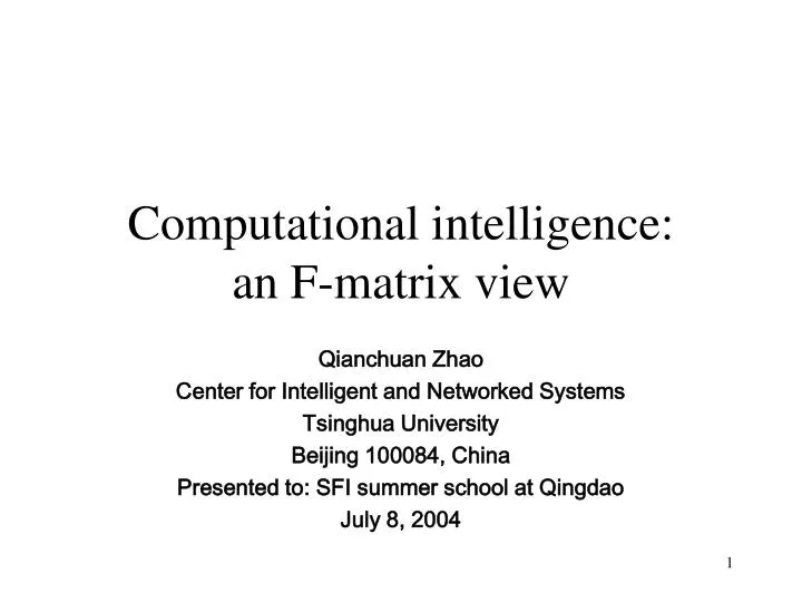 computational intelligence an f matrix view