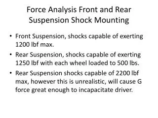 Force Analysis Front and Rear Suspension Shock Mounting