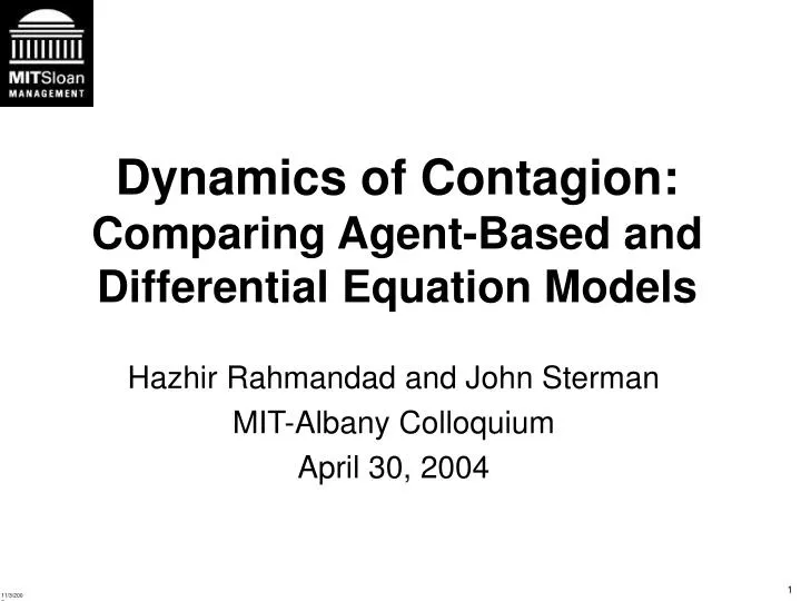 dynamics of contagion comparing agent based and differential equation models