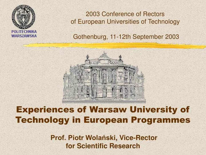 2003 conference of rectors of european universities of technology gothenburg 11 12th september 2003